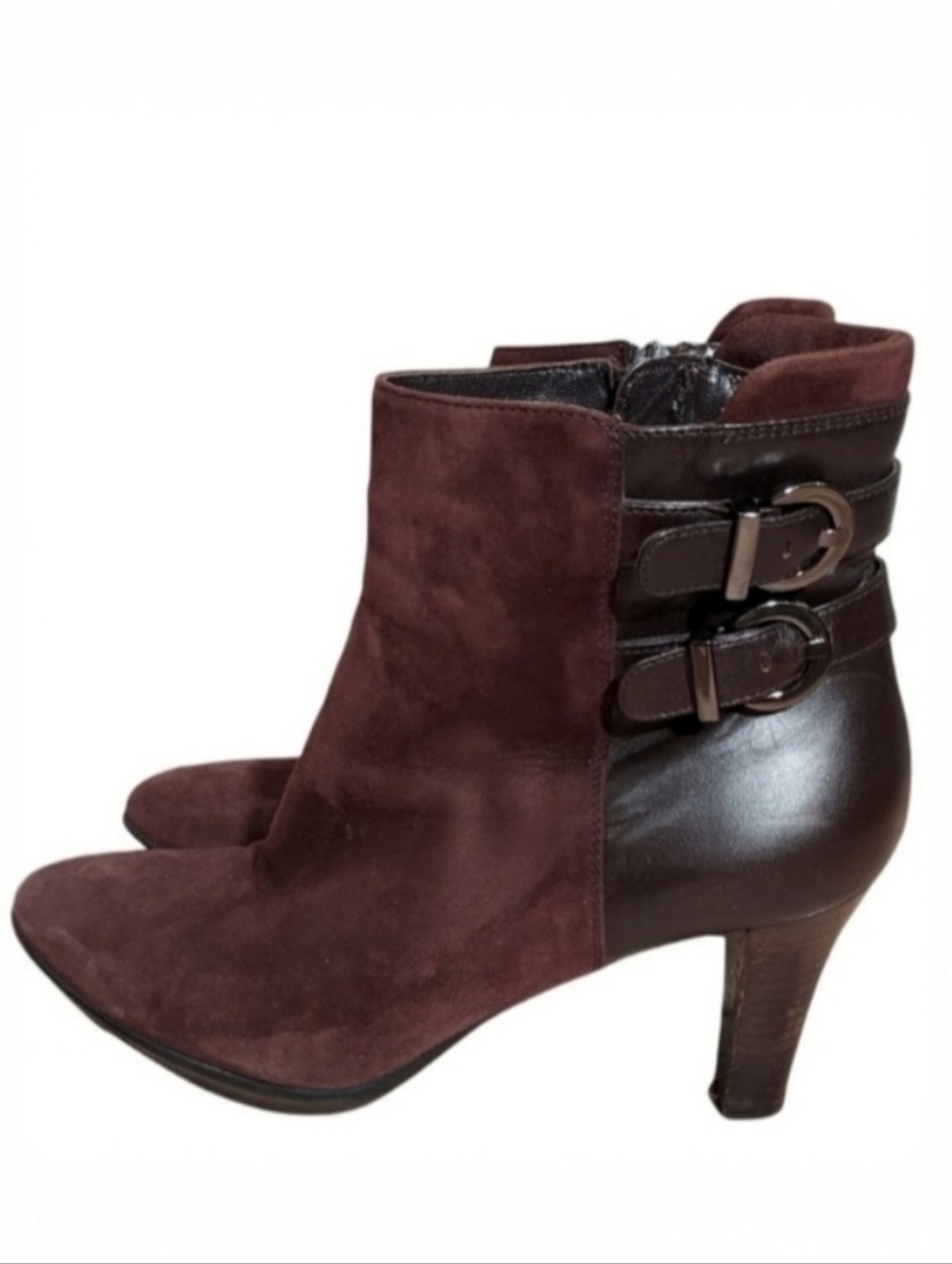 Aquatalia brown Roma leather suede ankle bootie 9